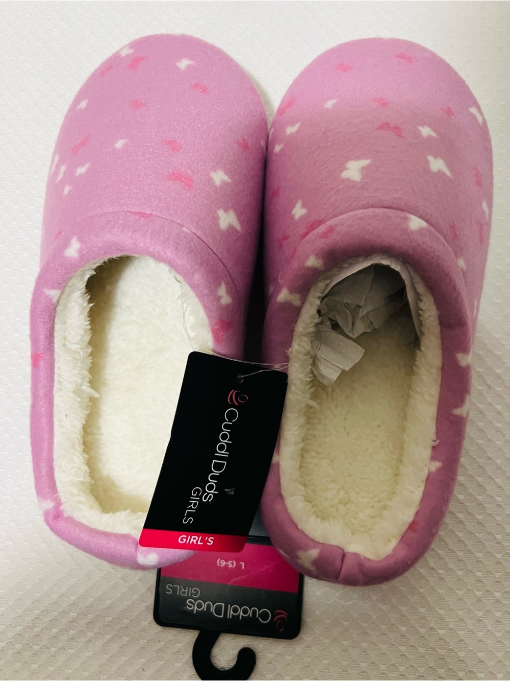 Cuddl Duds Girls Pink/Purple Heart Fleece Slip-Ons